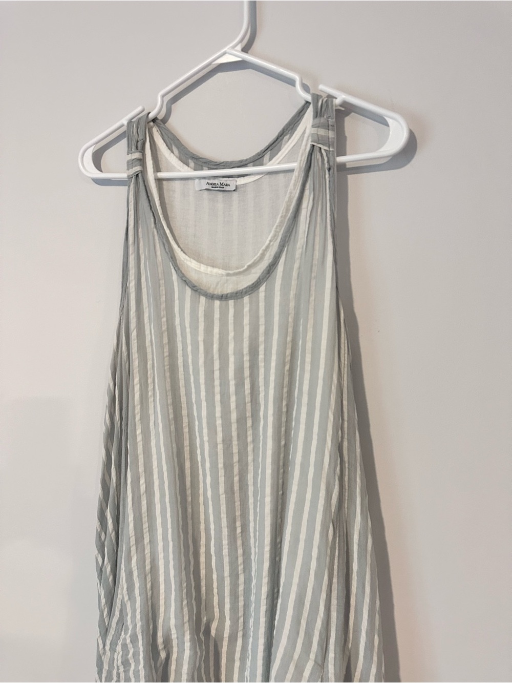Made in Italy Striped Scoop Neck Midi Dress in Light blue/grey 100% Cotton - Picture 4 of 9